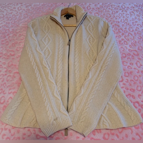 Ralph Lauren Lambs Wool Cream Cable Knit Sweater Cardigan Size: M - Picture 4 of 10